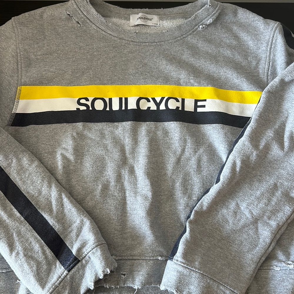 SoulCycle Gray Sweatshirt with Yellow and Black Stripes